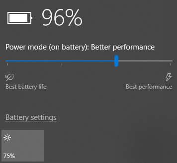 Windows battery performance slider